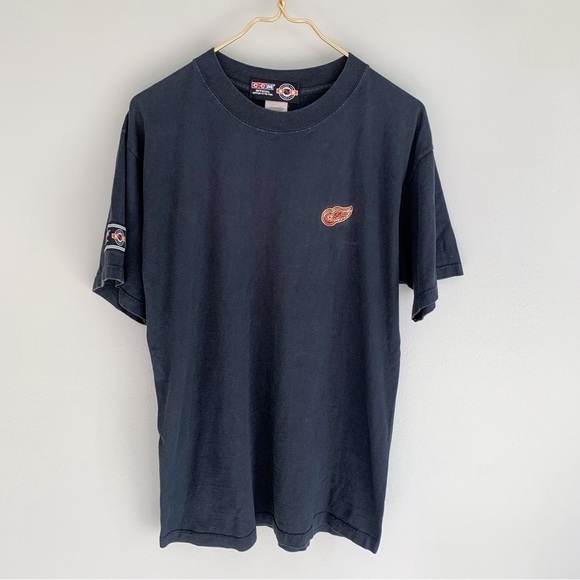 Vintage 90s Y2K Red Wings CCM embroidered patch t-shirt black size medium - Picture 1 of 5